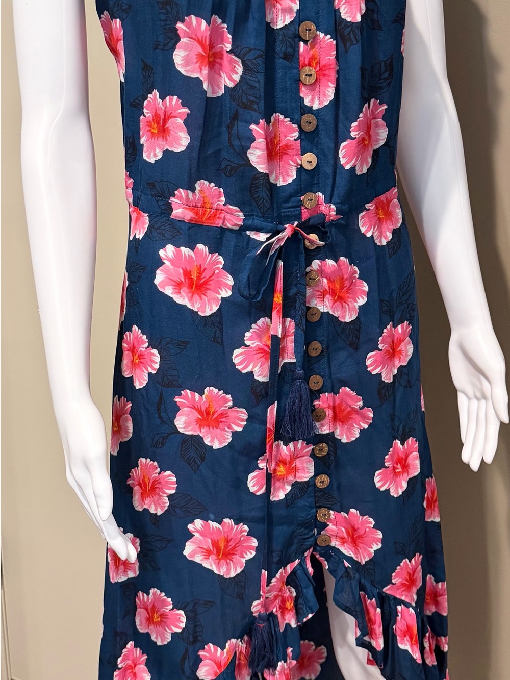 Tiare Hawaii Floral Maxi Dress S/M Blue Pink Hibiscus Boho Resort